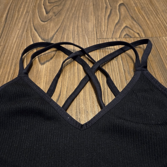 Aerie Seamless Strappy Bralette Ribbed Black Sports Bra Gym Yoga Barre Run XL - Picture 4 of 8